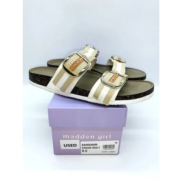 Madden Girl Shoes Madden Girl Womens Bambam Footbed Slide Sandals Cream Multi Us 95m Used Poshmark